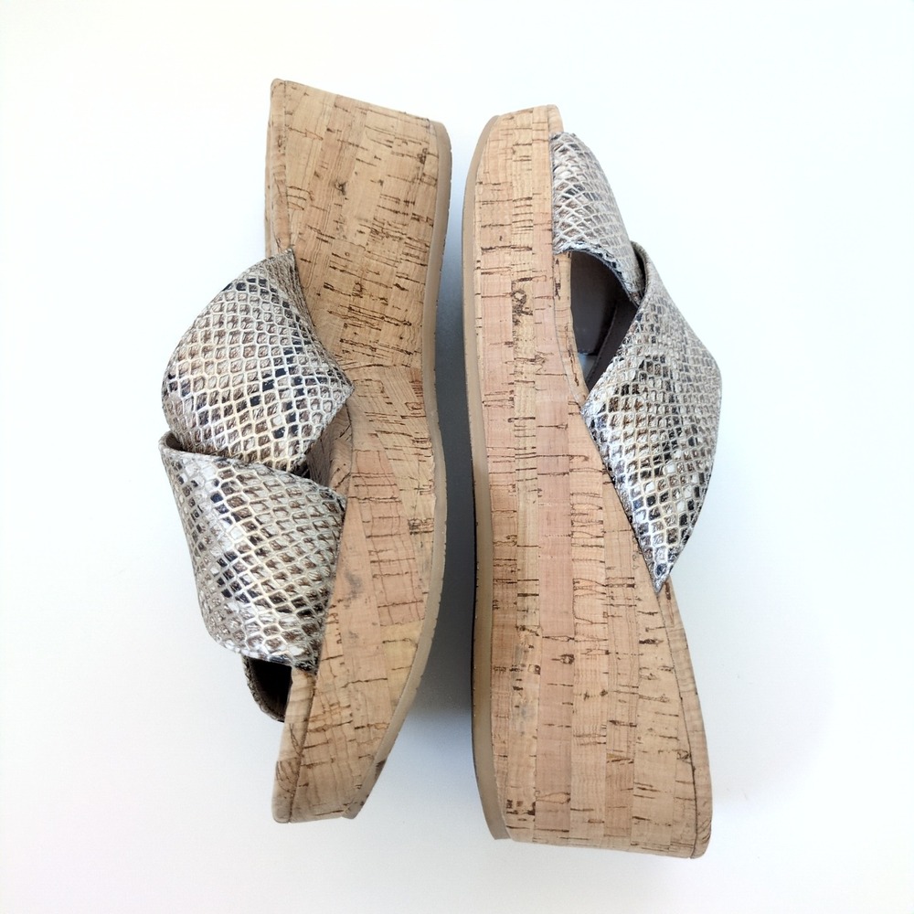 Donald J Pliner Savee Wedge Sandals Snakeskin Cork Platform Slides 11M Neutral - Picture 8 of 8